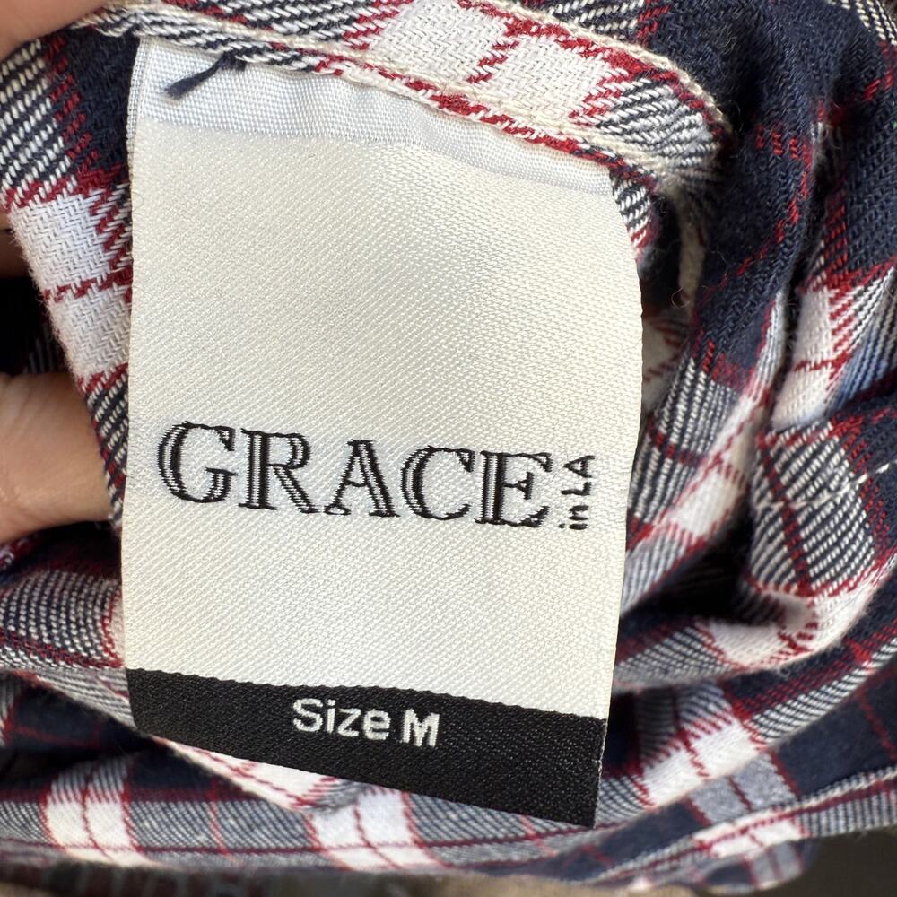 Grace in LA Embroidered Western shirt - Blue Plaid Boho Floral Cowgirl Size S - Picture 4 of 15